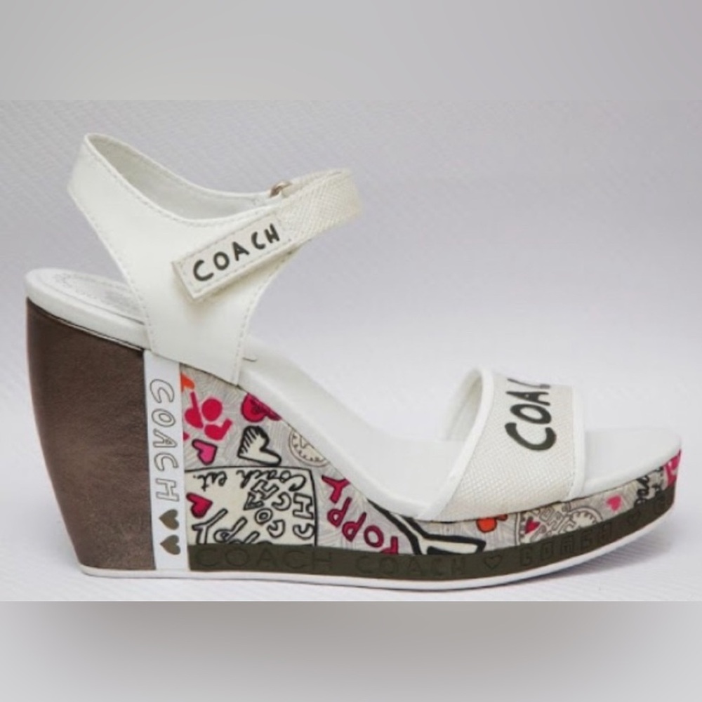Coach Black and White Wedge Sandals Sz 7